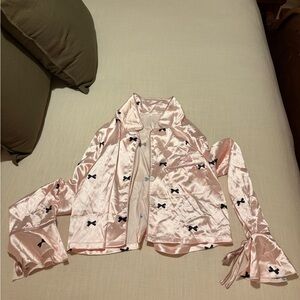 Pink Satin Pajama Bow Shirt